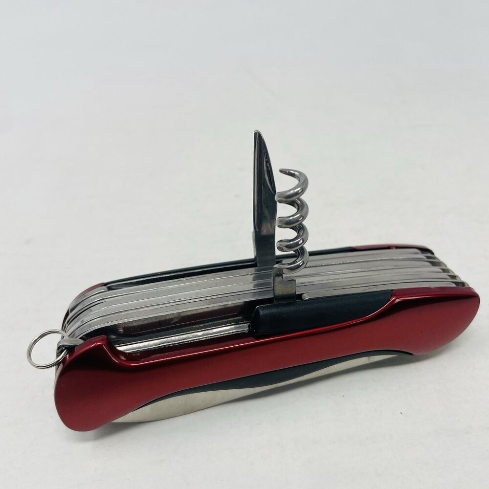 Traveler 12 Function Red Utility Knife in Stainless Steel with Nylon Belt Pouch - Picture 2 of 13